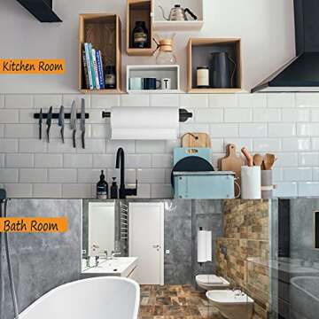 Baokcotei Paper Towel Holders Wall Mount Under Cabinet 13.2In Self Adhesive Drilling SUS304 Stainless Steel Vertically Horizontally for Kitchen Bathroom Door Inside Outside Rustproof Rack