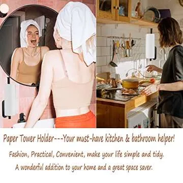 Baokcotei Paper Towel Holders Wall Mount Under Cabinet 13.2In Self Adhesive Drilling SUS304 Stainless Steel Vertically Horizontally for Kitchen Bathroom Door Inside Outside Rustproof Rack