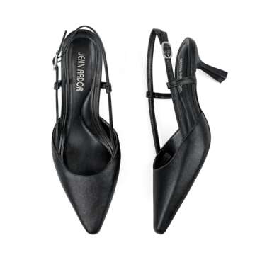 JENN ARDOR Women's Slingback Kitten Heel Closed Pointed Toe Dress Pumps Shoes for Women Comfortable Low Heeled Sandals Wedding Party Pumps Black 9
