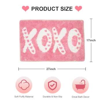 QIONG MENG Valentine's Day Rug XOXO Love Bathroom Mat Decorative Bath Mat, 17 x 27 Inch for Tub & Ho...