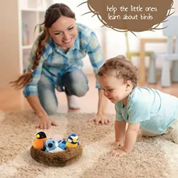 Madzee Bird Toys – Cute Stuffed Animal Bird Nest for Kids – Plush Toy with Birds, Egg, Nest – Stimulating Plush Bird Nest for Creative Play