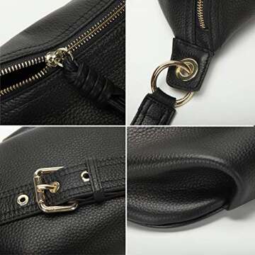 G GIRLFEEL Genuine Leather Fanny Packs Chest Bag Phone Purse with Metalic Chain for Women Mini Belt Bag Black