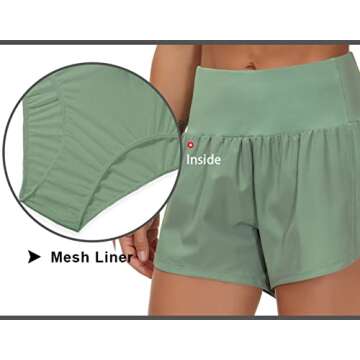 THE GYM PEOPLE Womens High Waisted Running Shorts Quick Dry Athletic Workout Shorts with Mesh Liner Zipper Pockets (Jasmine Green, X-Large)