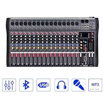 Fineshine 8/12/16 Channel Audio Mixer Sound Mixing Console with Bluetooth USB,PC Recording Input, XLR Microphone Jack, 48V Power, RCA Input/Output for Professional and Beginners (16 channel)