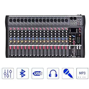 Fineshine 8/12/16 Channel Audio Mixer Sound Mixing Console with Bluetooth USB,PC Recording Input, XLR Microphone Jack, 48V Power, RCA Input/Output for Professional and Beginners (16 channel)