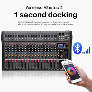Fineshine 8/12/16 Channel Audio Mixer Sound Mixing Console with Bluetooth USB,PC Recording Input, XLR Microphone Jack, 48V Power, RCA Input/Output for Professional and Beginners (16 channel)