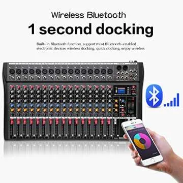 Fineshine 8/12/16 Channel Audio Mixer Sound Mixing Console with Bluetooth USB,PC Recording Input, XLR Microphone Jack, 48V Power, RCA Input/Output for Professional and Beginners (16 channel)