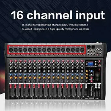 Fineshine 8/12/16 Channel Audio Mixer Sound Mixing Console with Bluetooth USB,PC Recording Input, XLR Microphone Jack, 48V Power, RCA Input/Output for Professional and Beginners (16 channel)