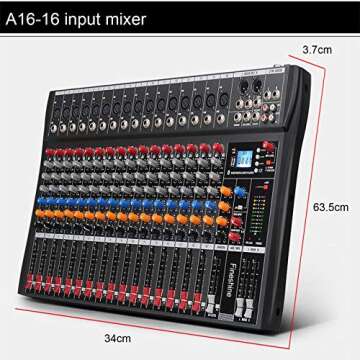 Fineshine 8/12/16 Channel Audio Mixer Sound Mixing Console with Bluetooth USB,PC Recording Input, XLR Microphone Jack, 48V Power, RCA Input/Output for Professional and Beginners (16 channel)