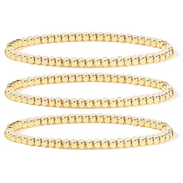 Elegant 14K Gold Plated Bead Ball Bracelets for Women - Stretchable & Stylish
