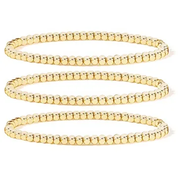 Elegant 14K Gold Plated Bead Ball Bracelets for Women - Stretchable & Stylish
