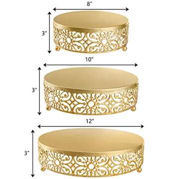 Hedume 3 Pack Cake Stand, Round Metal Cake Stands, 8" 10" 12" Dessert Display Cupcake Stands, Weddin...