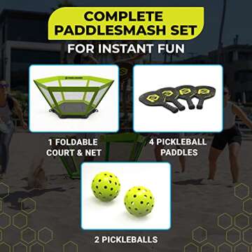 PaddleSmash - Pickleball Yard Game, As Seen on Shark Tank - Beach, Backyard, Lawn, Outdoor Activities for Adults and Family - Easy Assembly, Includes 4 Paddles, 2 Balls & Case