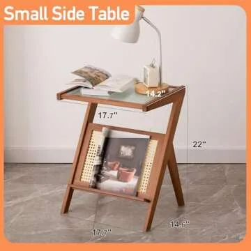 GHWIE End Table, Small Side Table for Couch, Sofa Table，Glass Small Coffee End Tables with Magazine&Book Shelf，Night Stands for Bedroom, Living Room
