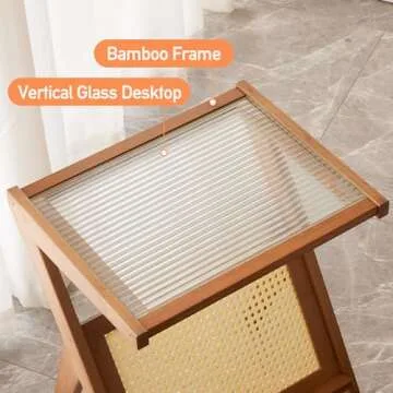 GHWIE End Table, Small Side Table for Couch, Sofa Table，Glass Small Coffee End Tables with Magazine&Book Shelf，Night Stands for Bedroom, Living Room