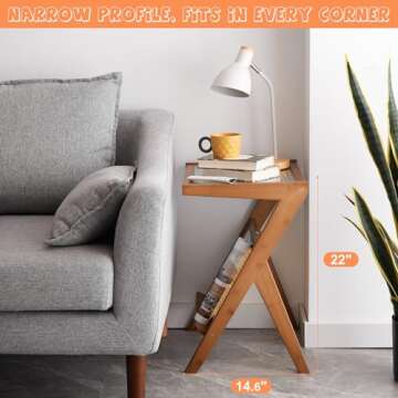 GHWIE End Table, Small Side Table for Couch, Sofa Table，Glass Small Coffee End Tables with Magazine&Book Shelf，Night Stands for Bedroom, Living Room