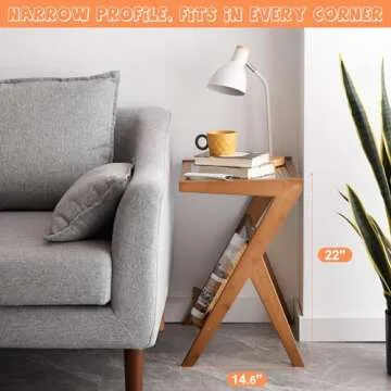 GHWIE End Table, Small Side Table for Couch, Sofa Table，Glass Small Coffee End Tables with Magazine&Book Shelf，Night Stands for Bedroom, Living Room