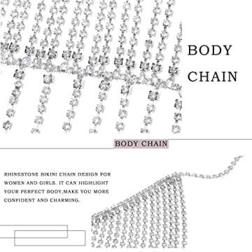 Aiosy Rhinestone Body Chain Bra Silver Chain Top Sexy Bra Chains Jewelry Beach Bikini Chest Chain Crystal Rave Nightclub Party Body Accessories for Women