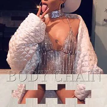 Aiosy Rhinestone Body Chain Bra Silver Chain Top Sexy Bra Chains Jewelry Beach Bikini Chest Chain Crystal Rave Nightclub Party Body Accessories for Women