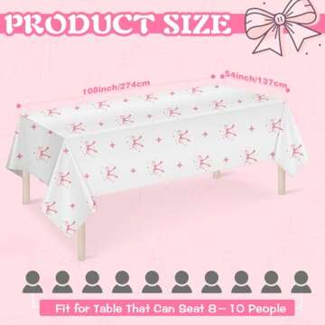 YTHETM 3 Pcs Bow Birthday Party Decorations Pink Bow Table Cloth Decor Disposable Waterproof Plastic...