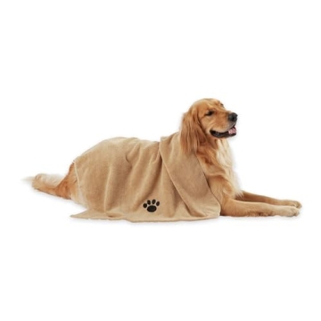 Bone Dry Pet Grooming Towel Collection Absorbent Microfiber X-Large, 41x23.5", Embroidered Taupe