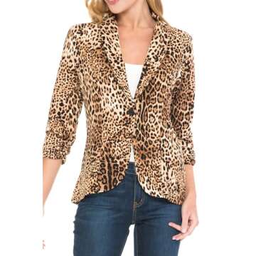 MINEFREE Women's 3/4 Ruched Sleeve Lightweight Work Office Blazer Jacket (S-3XL)