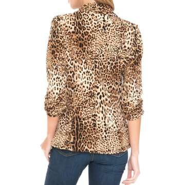 MINEFREE Women's 3/4 Ruched Sleeve Lightweight Work Office Blazer Jacket (S-3XL)