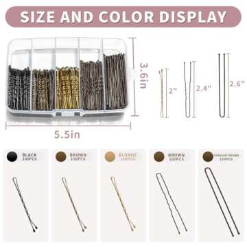 Mia Klein Bobby Pins and Hair Pins Combo Box 500PCS, Big Quantity Hair Pins Kit Black Brown Gold Bob...