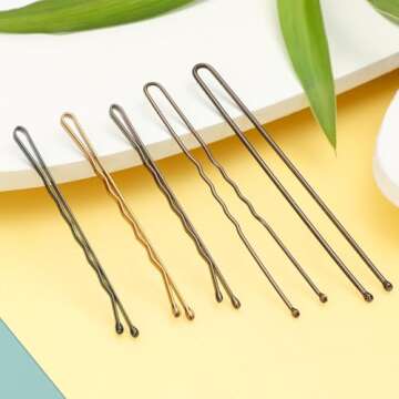 Mia Klein Bobby Pins and Hair Pins Combo Box 500PCS, Big Quantity Hair Pins Kit Black Brown Gold Bobby Pins and U Shape Hair Pins Brown for Styling Hair with Storage Box 2" / 2.4" / 2.6” for Women