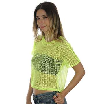 Neon Yellow Sheer Mesh Rave Crop Top for Women