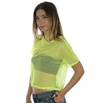 Neon Yellow Sheer Mesh Rave Crop Top for Women