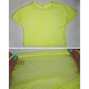 Neon Yellow Sheer Mesh Rave Crop Top for Women