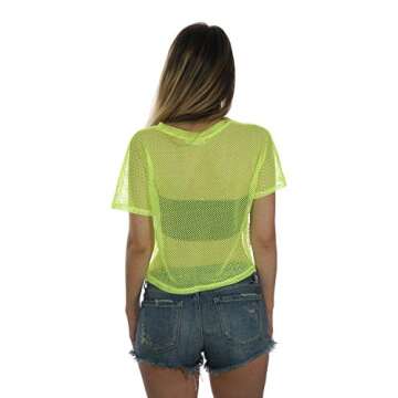 Neon Yellow Sheer Mesh Rave Crop Top for Women