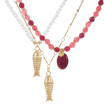 ALYXUY 3Pcs Fish Charm Choker Necklace for Women - Delicate Beaded Jewelry
