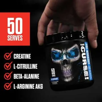 JNX SPORTS The Curse! Pre Workout Powder - Blue Raspberry 50 Servings | Preworkout: Boost Strength, Energy + Focus for Men & Women | Caffeine, Beta-Alanine, Creatine & L-Citrulline