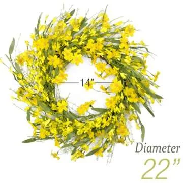 HomeKaren Spring Wreaths for Front Door 22 Inch, Door Wreath for Spring and Summer with Flowers, Spr...