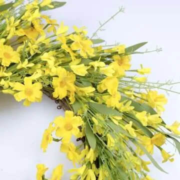 HomeKaren Spring Wreaths for Front Door 22 Inch, Door Wreath for Spring and Summer with Flowers, Spring, Green Yellow Floral Wreath for All Seasons Home Decoration