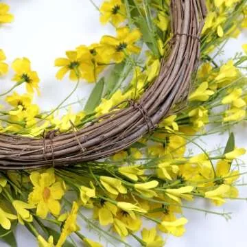 HomeKaren Spring Wreaths for Front Door 22 Inch, Door Wreath for Spring and Summer with Flowers, Spring, Green Yellow Floral Wreath for All Seasons Home Decoration