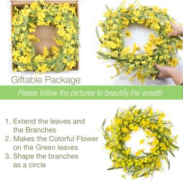 HomeKaren Spring Wreaths for Front Door 22 Inch, Door Wreath for Spring and Summer with Flowers, Spring, Green Yellow Floral Wreath for All Seasons Home Decoration