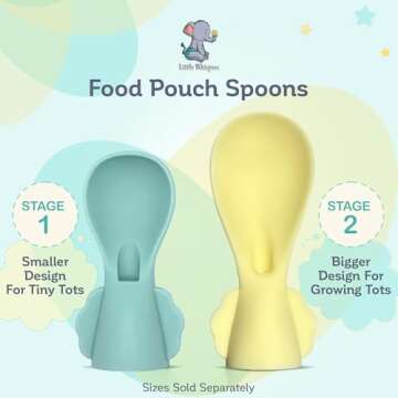LittleWhispers Baby Pouch Spoon Attachment - 3 Silicone Baby Food Pouch Spoon Tops - Travel Cases In...