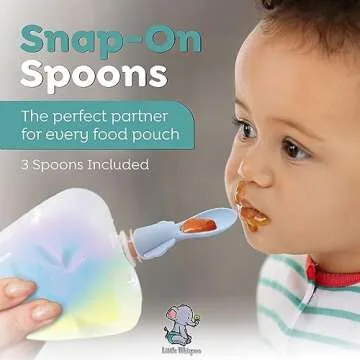 LittleWhispers Baby Pouch Spoon Attachment - 3 Silicone Baby Food Pouch Spoon Tops - Travel Cases Included - Squeeze Baby Pouch Topper