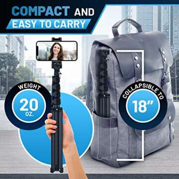 Texlar 60" Phone Tripod with Wireless Remote for Easy Capturing