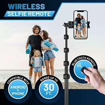 Texlar 60" Phone Tripod with Wireless Remote for Easy Capturing