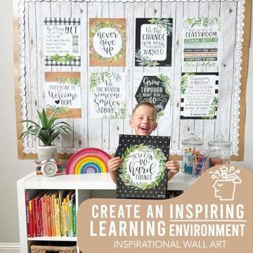 Hadley Designs 9 Boho Farmhouse Classroom Decor - Welcome Sign for Classroom Motivational Posters for Classroom Bulletin Board Decorations, Mindset Classroom Posters