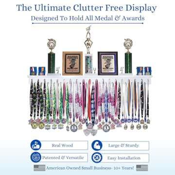 4ft- Medal Awards Rack Premier Medal Hanger Display Rack and Trophy Shelf for Gymnastics, Soccer, Ba...