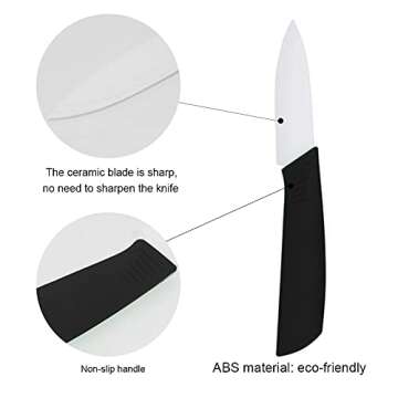 Ceramic Knife Set of 5,Sharp Ceramic Knife with Sheath,Steak Knife,Black Kitchen Knives With Anti-Sl...
