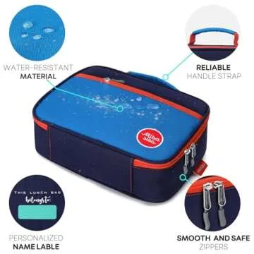 mibasies Kids Lunch Bag for Boys Toddler Insulated Lunch Box for School Travel, Dark Bule