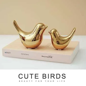 Notakia Gaobei Small Birds Statues Home Decor Modern Style Birds Decorative Ornaments for Living Room, Bedroom, Office Desktop, Cabinets (2Pcs Gold Birds)