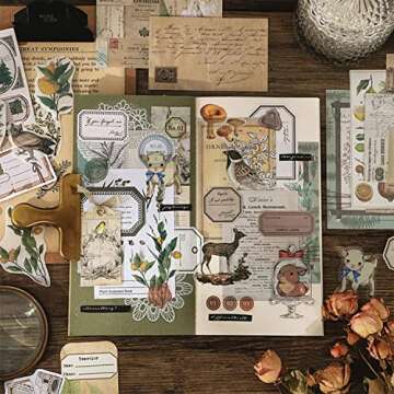BLEDS 400PCS Vintage Journaling Supplies Pack, Scrapbook Paper Kit Aesthetic Scrapbook Paper Set Postage Stamp Stickers for Junk Journals Planner Retro Craft