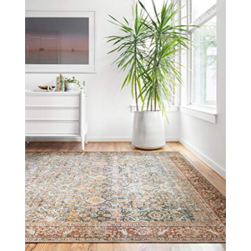 Loloi Layla Collection, LAY-04, Ocean/Rust, 5'-0" x 7'-6", .13" Thick, Area Rug, Soft, Durable, Vint...